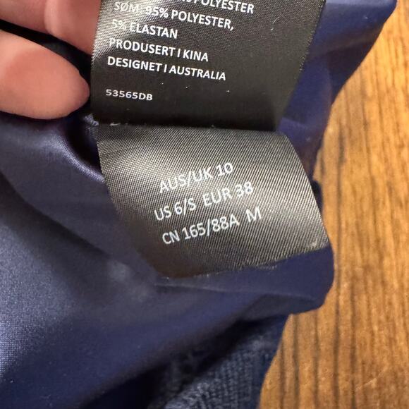 Bardot Navy Blue Lace Midi Dress Women's US 6 Scalloped Hem Cocktail Bodycon - Picture 14 of 14